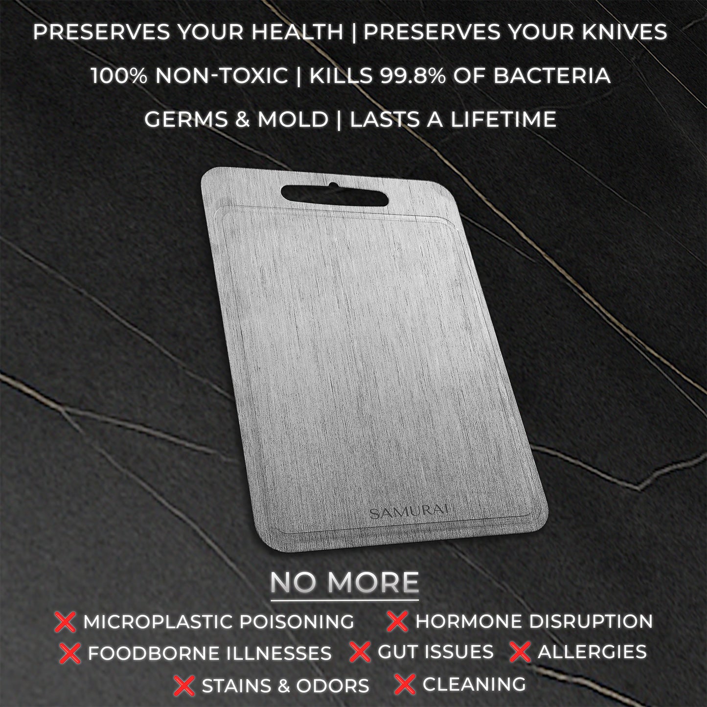 Samurai® Pure Certified Medical Surgical Steel Cutting Board