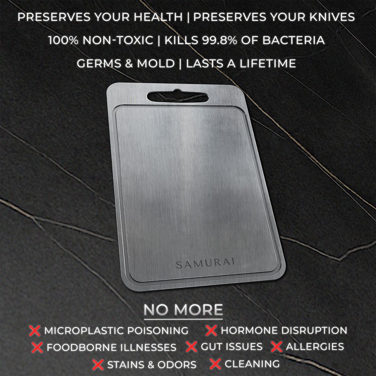 Samurai® Pure Certified Medical Grade Surgical Steel Cutting Board